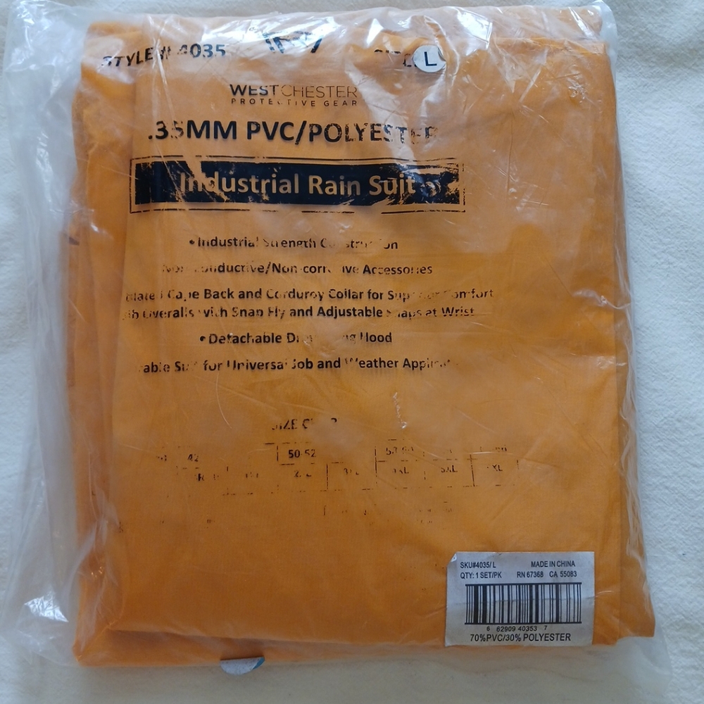 Westchester Industrial Rain Suit Size Large Style # 4035 .35 mm PVC/Polyester